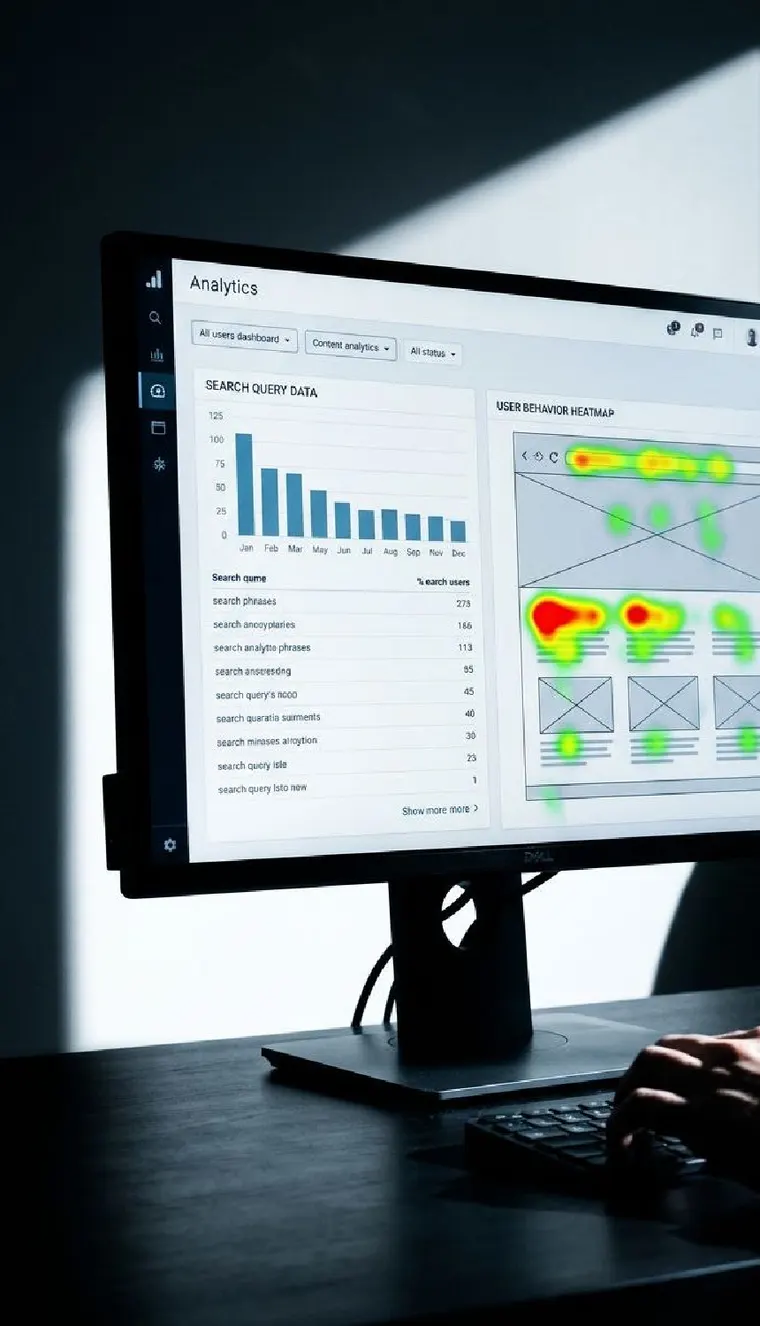 Monitor s přehledem vyhledávacích dotazů a heatmapou chování zákazníků